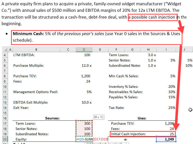 Sources and Uses - Cash Injection