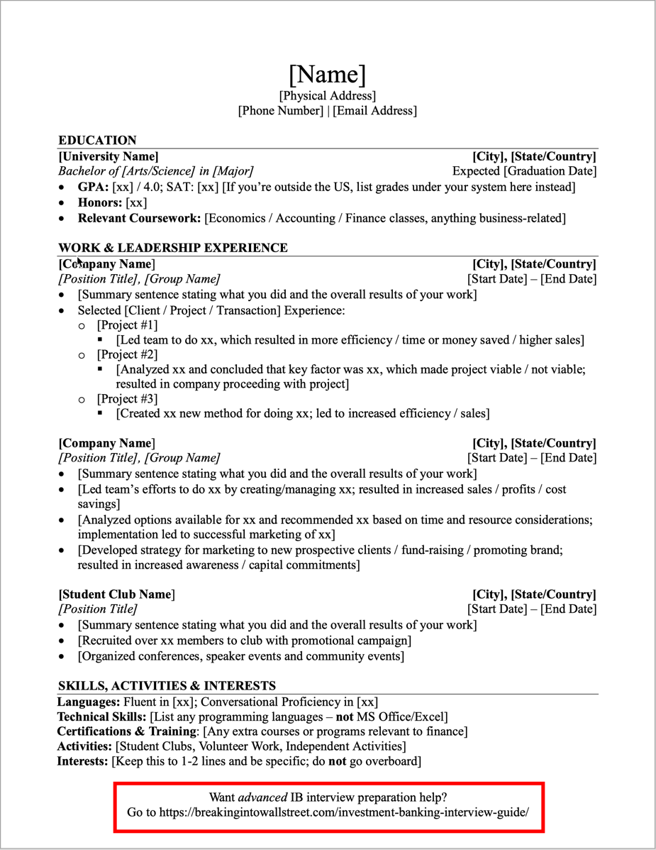 Investment Banking Resume Template