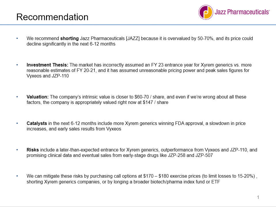 Stock Pitch Recommendation Example